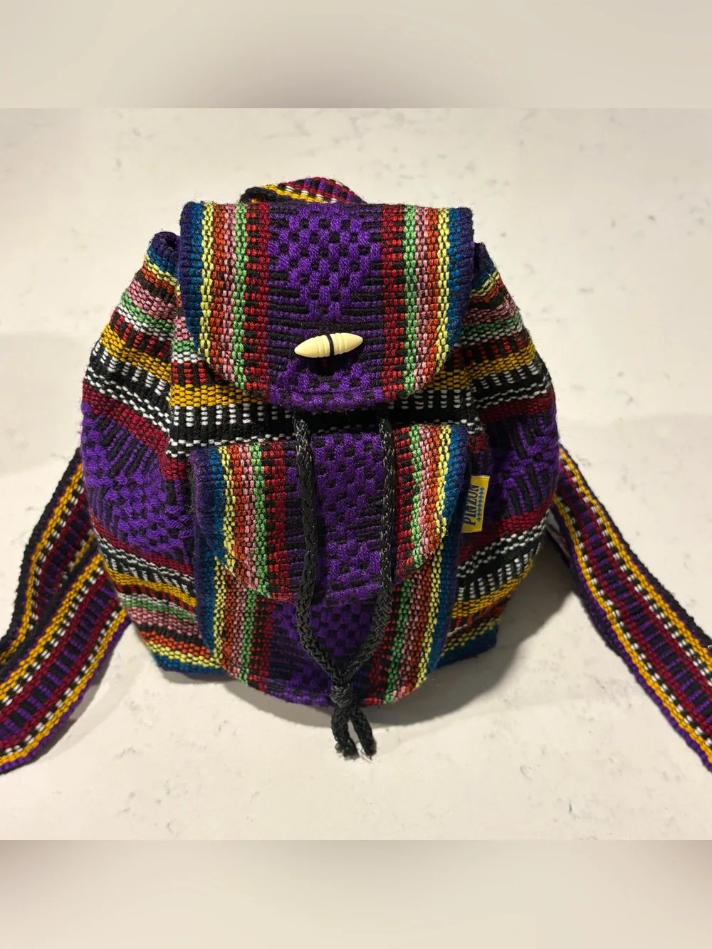 PINZON Mexican Purple Backpack with Multicolor Stripes
